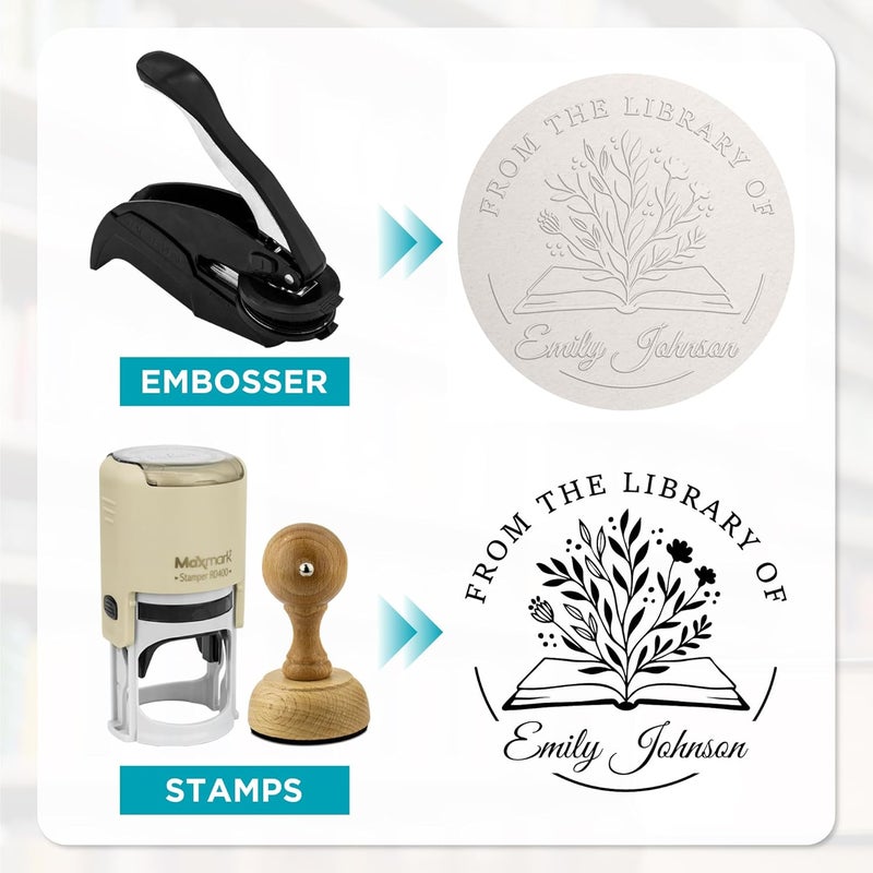 MaxMark Custom Library Embosser - Style 111 - Embosser, Wood Stamp or Self Inking Stamp - Book Embosser Includes 50 Gold Seals - Custom Stamp Seal from The Library of - Image 3